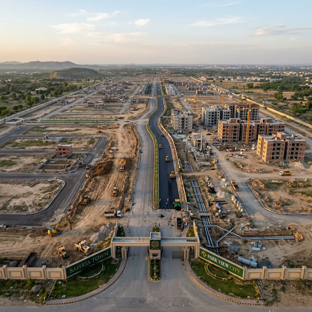 HRL Housing infrastructure development — aerial view of construction projects across Pakistan