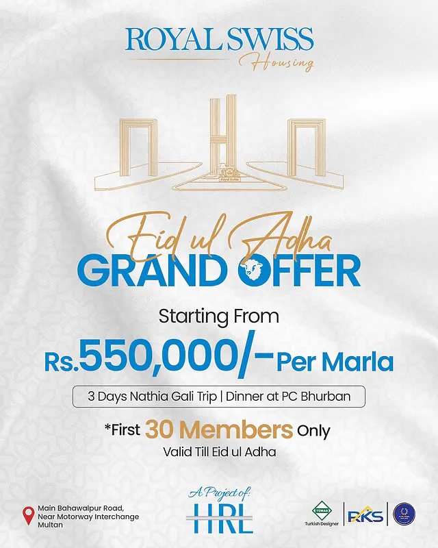 Royal Swiss Housing Eid-ul-Adha grand offer starting from PKR 550,000 per Marla