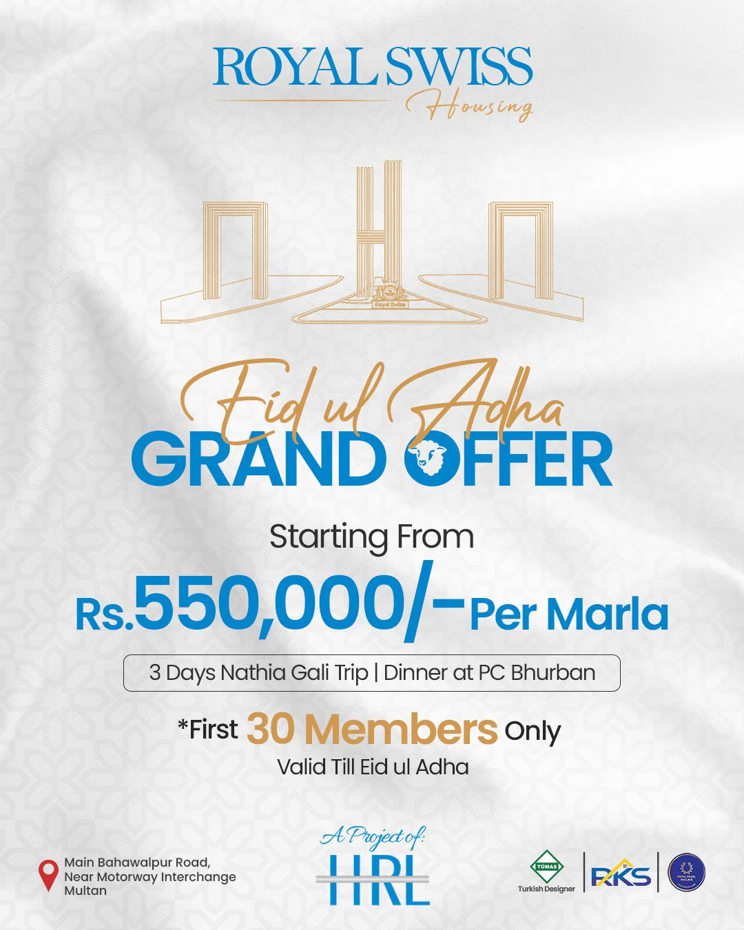 Royal Swiss Housing Eid-ul-Adha grand offer starting from PKR 550,000 per Marla